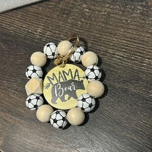 Soccer MAMA BEAR Keychain Wristlet large wooden beads with Soccer Ball